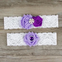 2 шт. Свадебные Подвязки Великолепные фиолетовые стразы с кружевной вышивкой цветочные сексуальные подвязки для женщин/невесты Свадебные Подвязки для ног