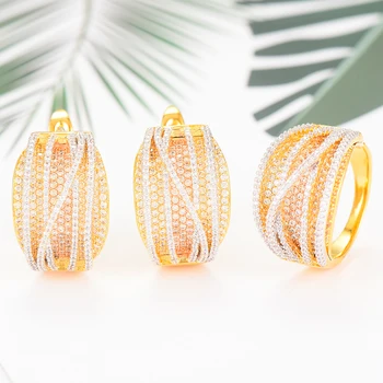 

GODKI Korea Trendy 2pcs/Set Earring Ring Set Jewelry Set For Women Wedding Cubic Zircon Crystal CZ aretes de mujer modernos 2019