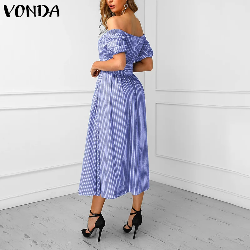 VONDA, Женский винтажный сарафан, модное летнее макси платье, Повседневная Туника с коротким рукавом, Vestido, женское плиссированное платье размера плюс 5XL