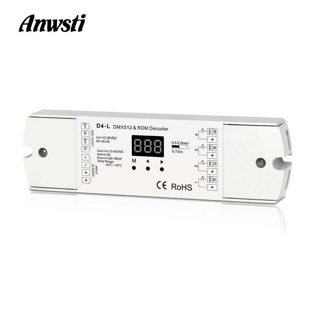 DMX512 декодер 4CH 5A PWM CV RDM DMX 512 12 В 24 постоянного тока Одноцветный CT RGB RGBW контроллер