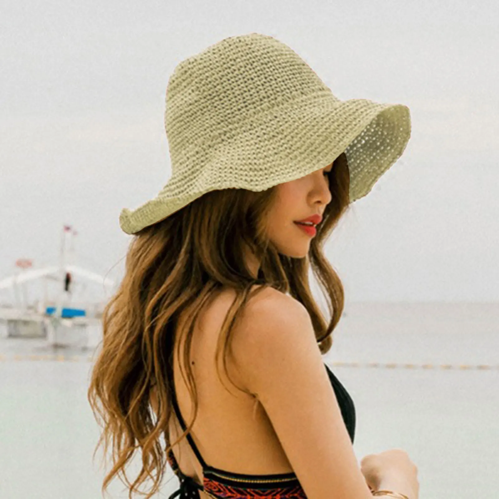Simple Summer Beach Hat Women Straw Hats Wide Brim Summer Caps Female Casual Travel UV Hat Outdoor Ladies Wide Brim Sun Hats