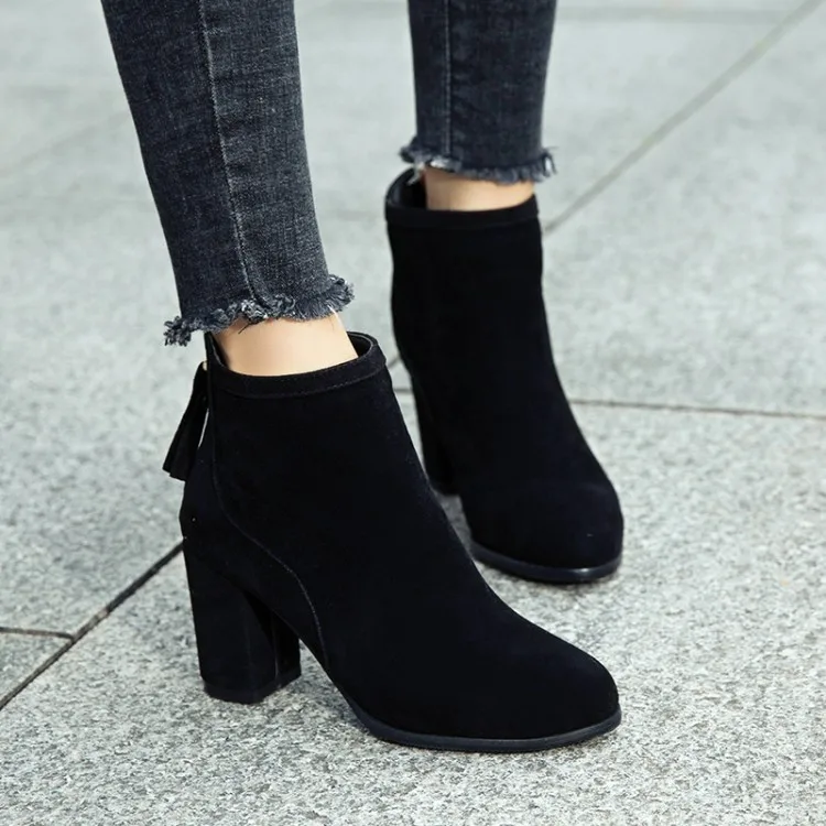 Big Size 12 13 14 15 16 17 18 19 Round-headed thick-heeled high-heeled square-heeled zipper short-barreled Martin boots | Обувь