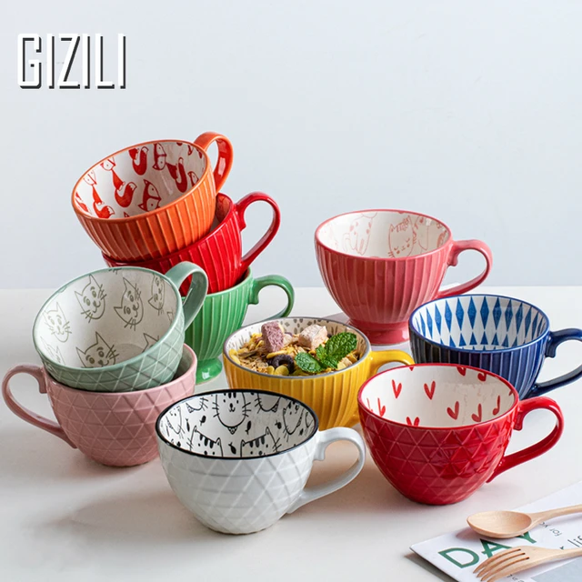 GIZILI Ceramic Mugs Coffee Cup Breakfast Cereal Cute Ceramic Cup Milk  Household Large Capacity Oatmeal Mug Drinkware Home Decor - AliExpress