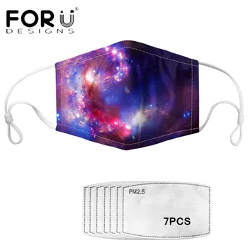 

FORUDESIGNS New Arrival Masks Galaxy Printed Elastic Face Muffle Mouth Cover Mascara with 7Pcs PM 2.5 Active Carbon Filters