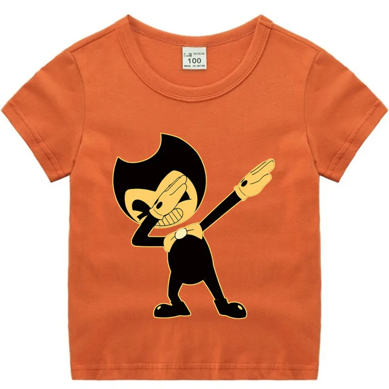 Хлопковая футболка для маленьких мальчиков и девочек с аниме Dab Bendy детская Рождественская рубашка детская футболка для малышей с рисунком Роскошный топ - Цвет: T127L-orange