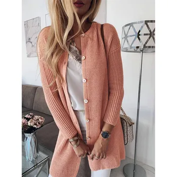 

Women Autumn Winter Knitted Warm Sweater Fashion Solid Color Button Long Cardigan Female Long Sleeve Casual Loose Sweaters