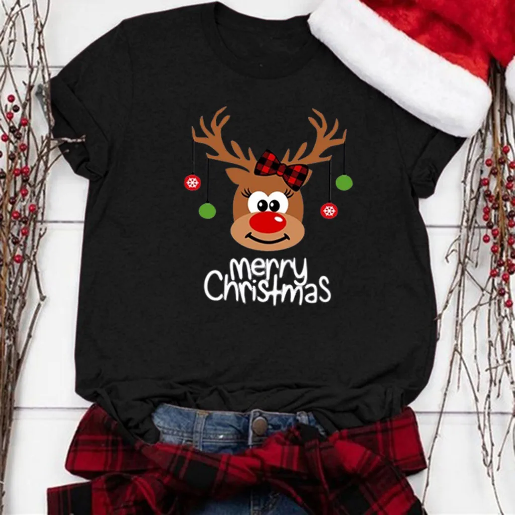 Женская футболка с надписью «Merry Christmas Elk», футболка с коротким рукавом и изображением героев мультфильмов, Повседневная футболка для рождественских праздников, женская футболка Polera Mujer