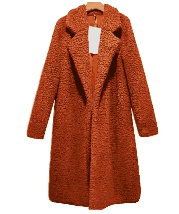 Женское плюшевое пальто, Осень-зима, Тренч из овечьей шерсти, длинный рукав, винтажный стиль, размера плюс, утолщенная теплая верхняя одежда, длинная куртка из искусственного меха - Цвет: Caramel colour