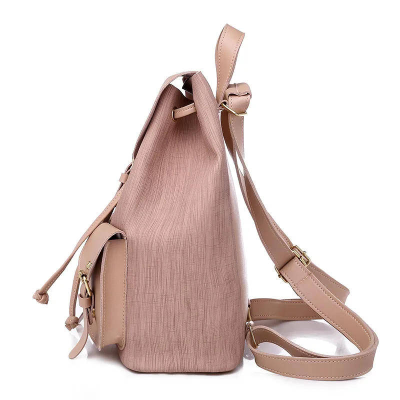 Женский кожаный рюкзак на шнурке Женская однотонная школьная сумка коричневые