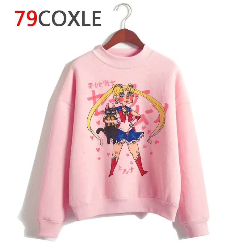 Sailor moon kawaii 90s толстовка женская забавная ulzzang harajuku толстовка хип хоп Повседневная Tumblr гранж с капюшоном негабаритных розовый - Цвет: 1082