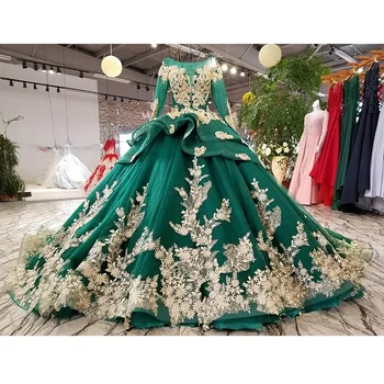 

BGW HT3275 Color Flowers Green Party Dress O-neck Lace Up Illusion Back Evening Dress With Peplum 2020 China Online Wholesale