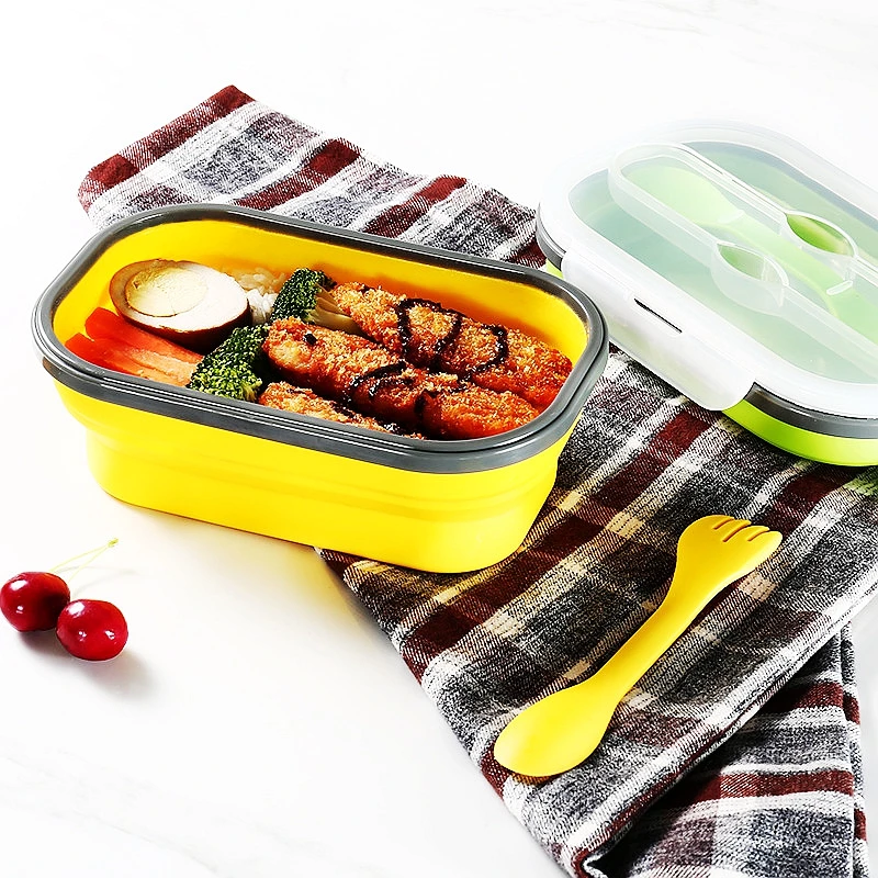 

Collapsible Silicone Food Storage Containers Bento Boxes Fruit Crisper Meal Prep Containers Portable Folding Lunch Box with Fork