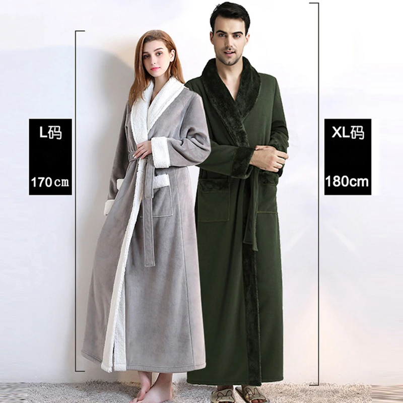 Aolamegs Bathrobe Solid Color Flannel Gown Long Homewear Soft Warm Robe Advanced Baggy Pregnant Cozy Sleepwear Couple Pajamas Aolamegs Bathrobe Solid Color Flannel Gown Long Homewear Soft Warm Robe Advanced Baggy Pregnant Cozy Sleepwear Couple Pajamas