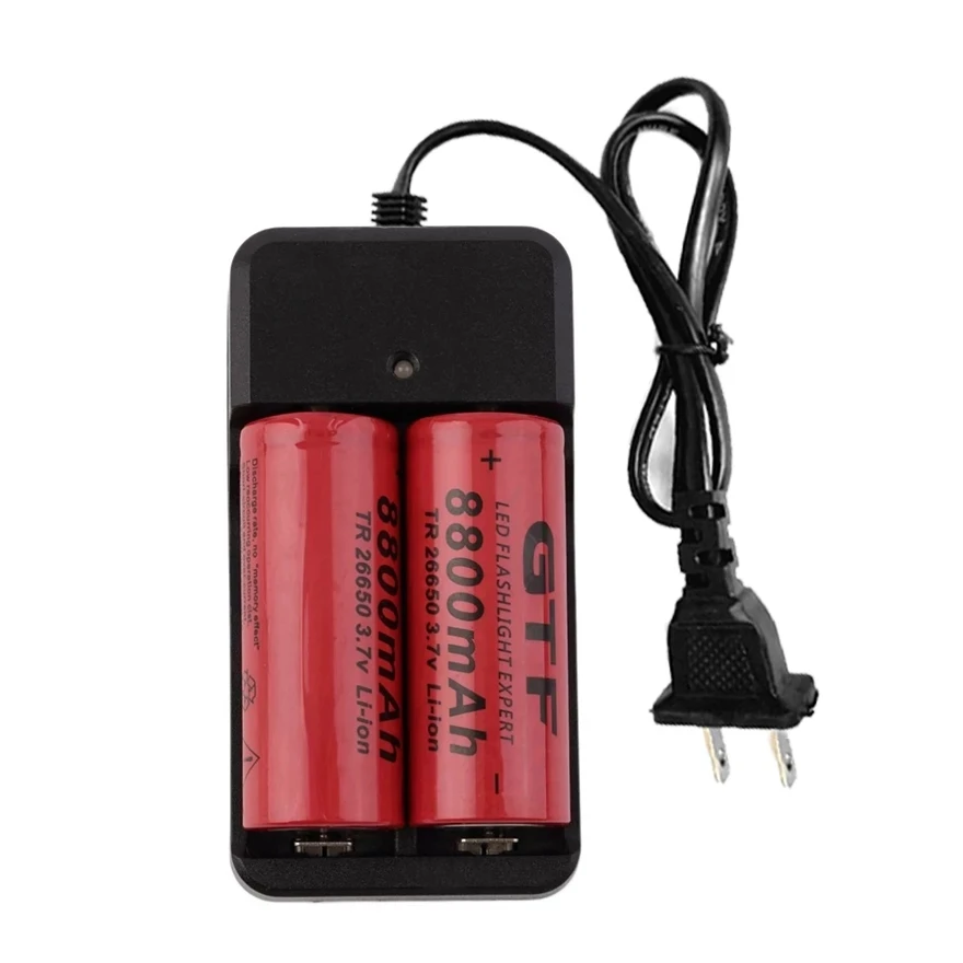 GTF 2 шт. 26650 Батарея 3 7 V 8800 мА/ч Перезаряжаемые Li Ion + EU/US Зарядное устройство для