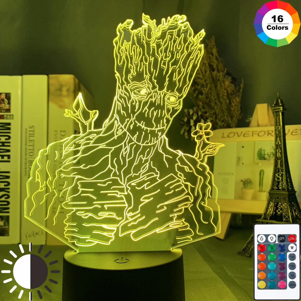 С героями комиксов Марвел, старый Groot 3d ночник для детской Украшения в спальню стражи Галактики с принтом "Мстители Грут светодиодный Ночной светильник подарок