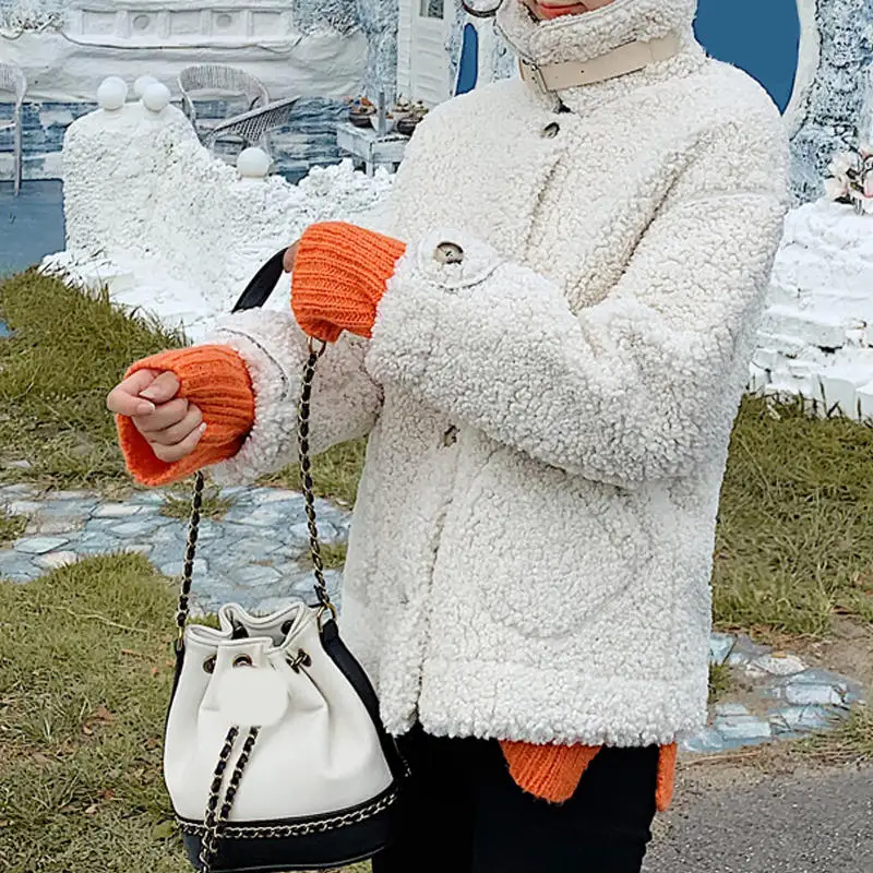 RealShe зимняя куртка для женщин с лацканами и длинными рукавами, пуговицами и карманами, шерстяные пальто и куртки для женщин, осенне-зимнее повседневное шерстяное пальто для женщин - Цвет: white coat women