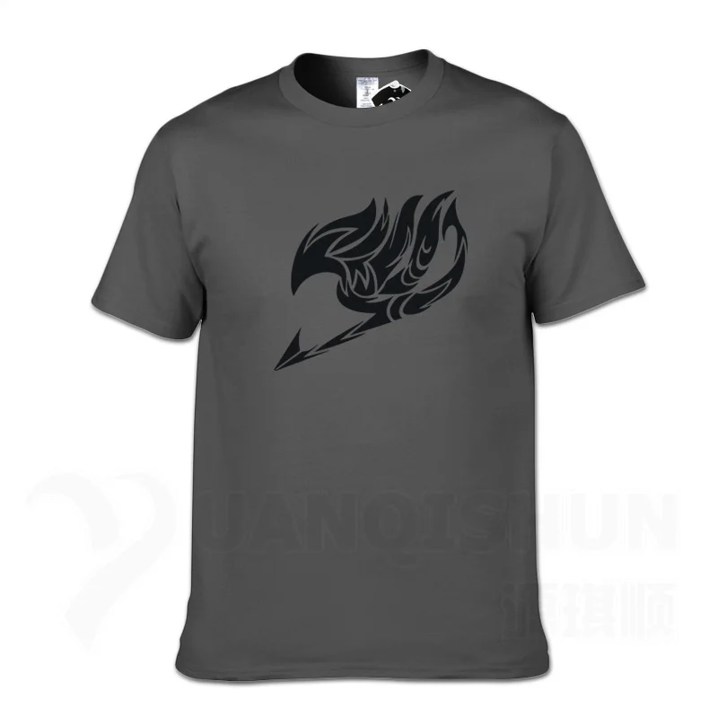 Charcoal gray 2 Boutique T-shirt Summer New Printed Fairy Tail T Shirts Men Anime T Shirts Short Sleeve O-neck Fashion T-shirt Cartoon Tops Tee - Color: Charcoal gray 2