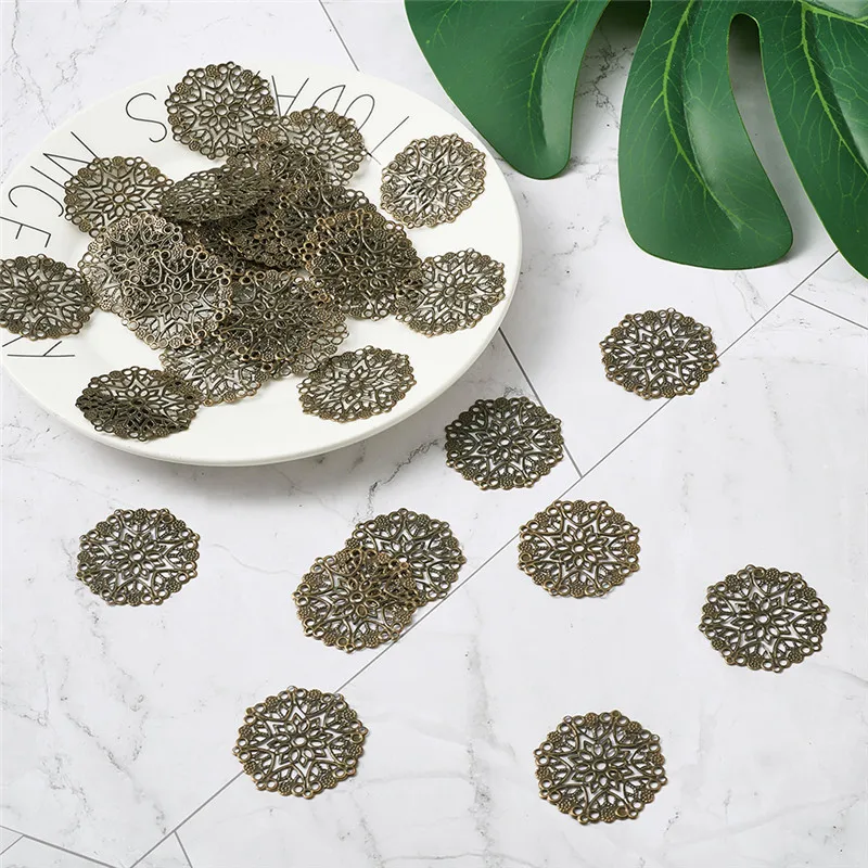 Pandahall 100pcs Iron Filigree Pendant Charm Links Connectors For Jewelry Making DIY Necklace Accessories Findings 35.5x0.7mm