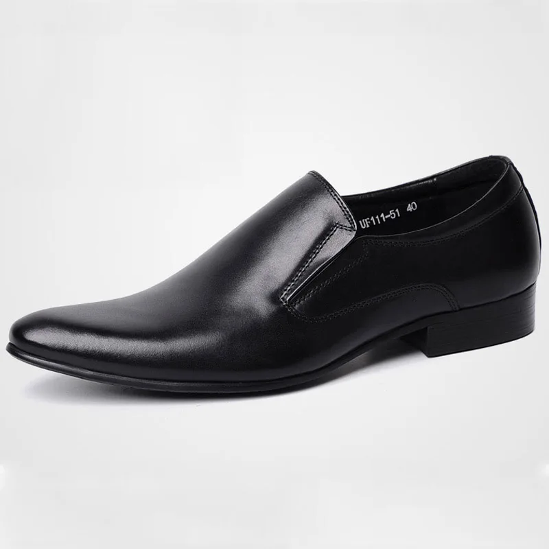 

Brand 100% Genuine Leather Slip On Men's Dress Shoes Business Shoes High Quality Black Italian Pointy Wedding Shoe