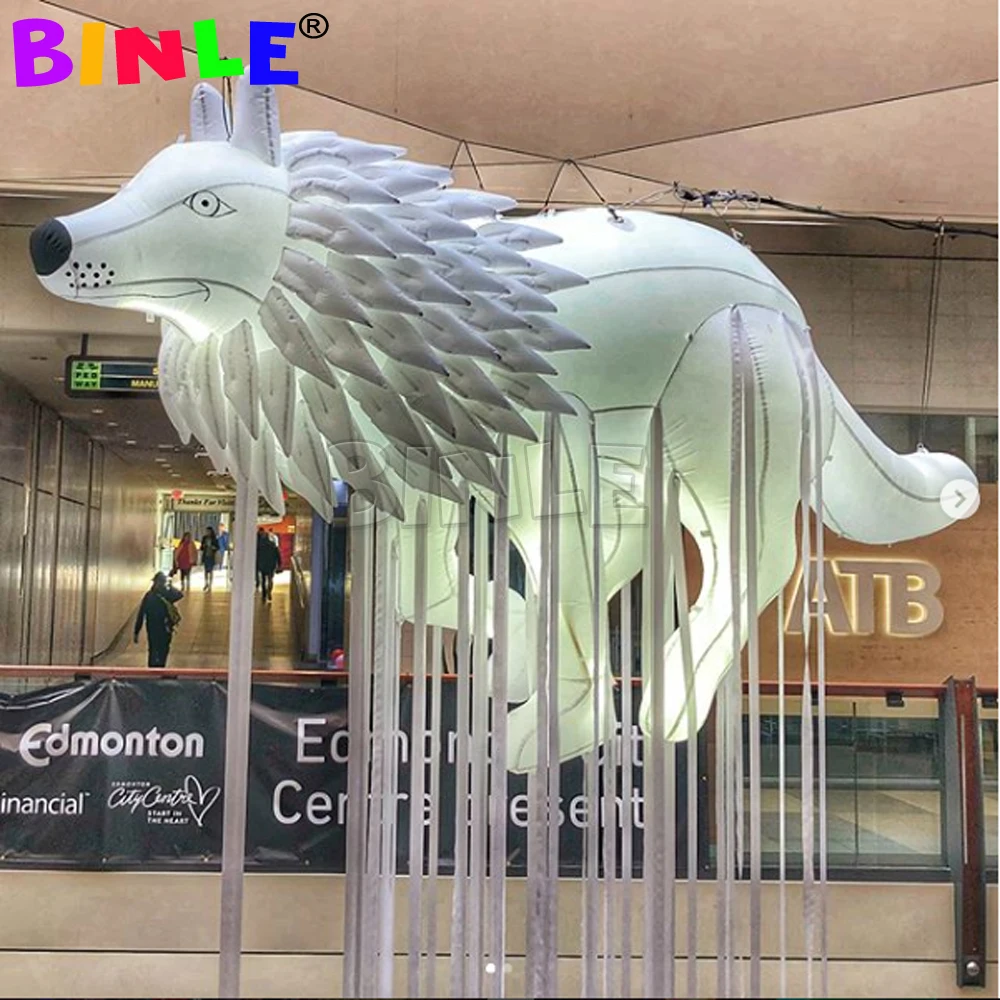 

Outdoor 6m Long Giant Inflatable Snow Wolf Mascot Balloon With Led Lights For Company Promotion