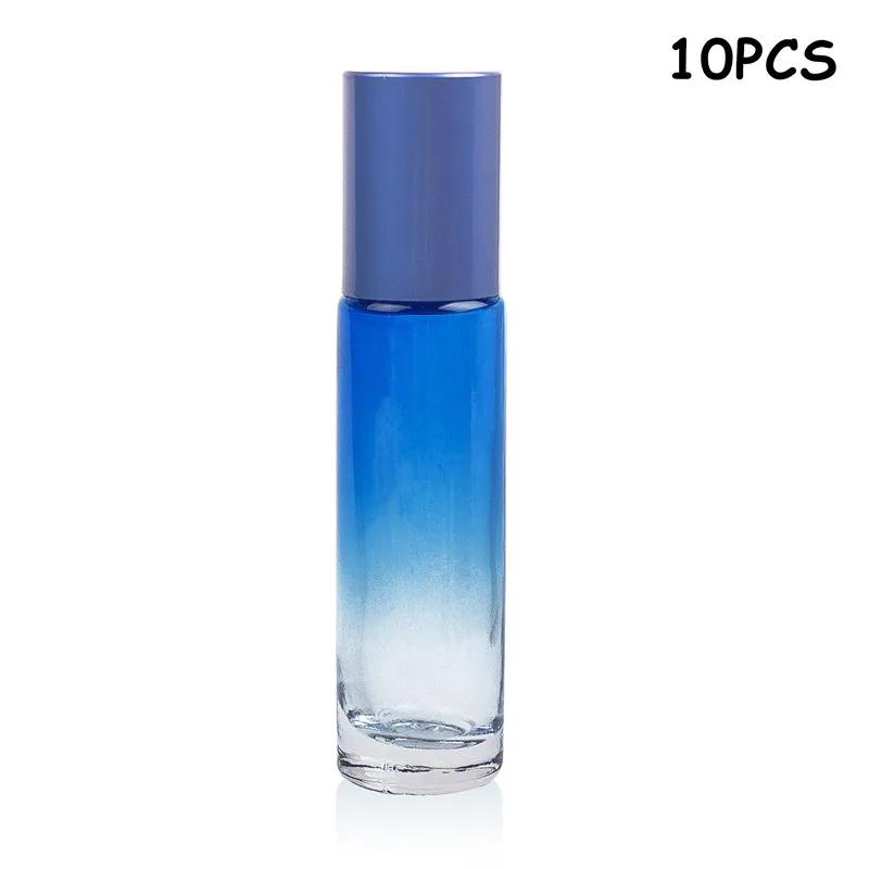 10PCS Gradient Blue 1/5/10 шт 10 мл «Поцелуй меня») цвета в ассортименте; Стекло бутылка надевание крышки сверху роликом мяча с распылением ароматерапевтического эфирного масла тумана контейнер для путешествий многоразового флакон духов - Цвет: 10PCS Gradient Blue