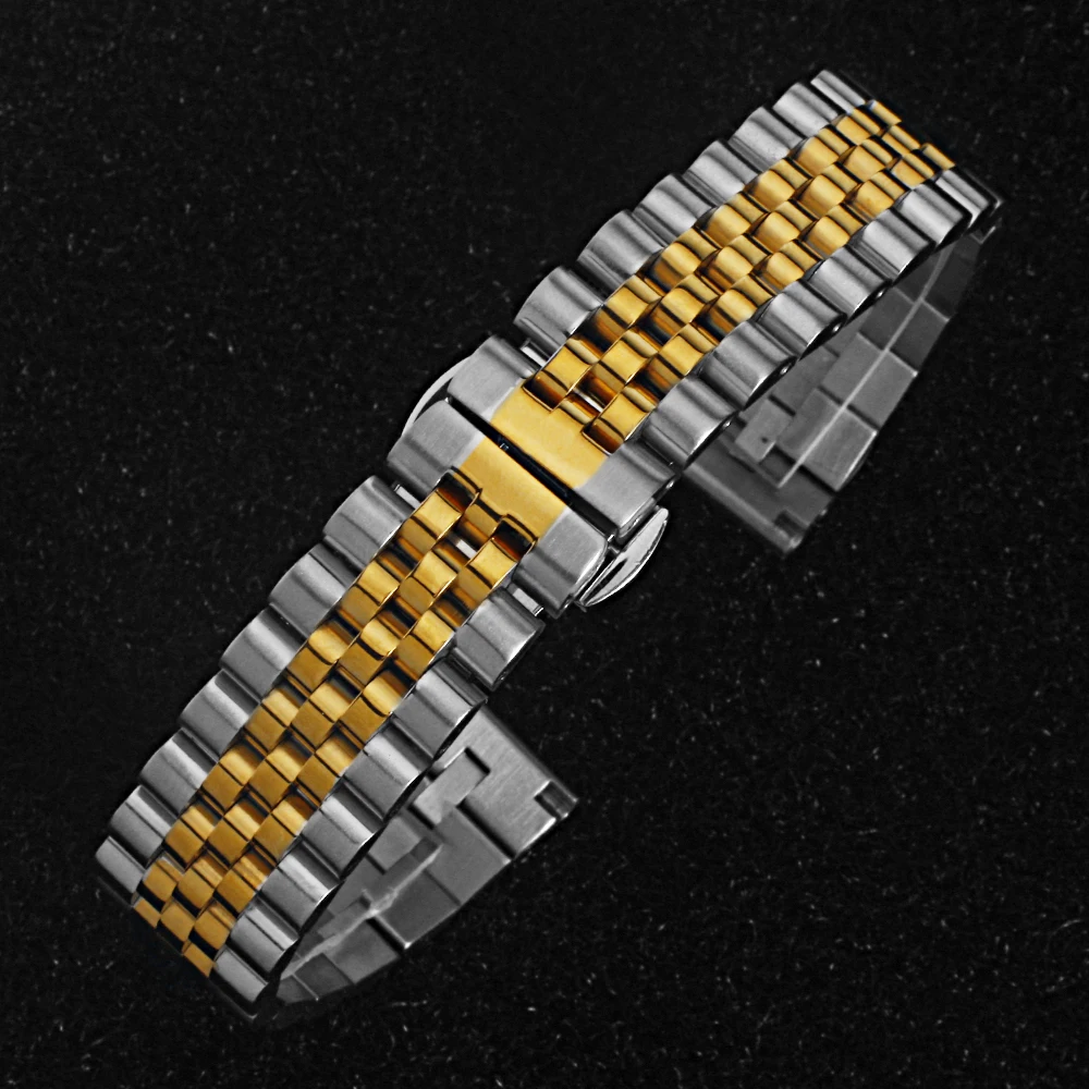 gold and silver UTHAI S12 металлические Ремешки для наручных часов браслет 14-24 мм ремешок для часов модный серебристый твердый роскошный ремешок из нержавеющей стали 22 мм ремешок для часов - Цвет ремешка: gold and silver