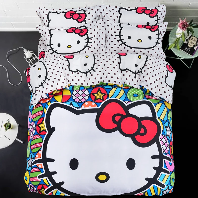 Hello kitty, хлопковый комплект постельного белья для детей, мультяшное постельное белье, Ститч, Doraemon, пододеяльник, комплекты, простыня, наволочка, Твин, полный размер, королева