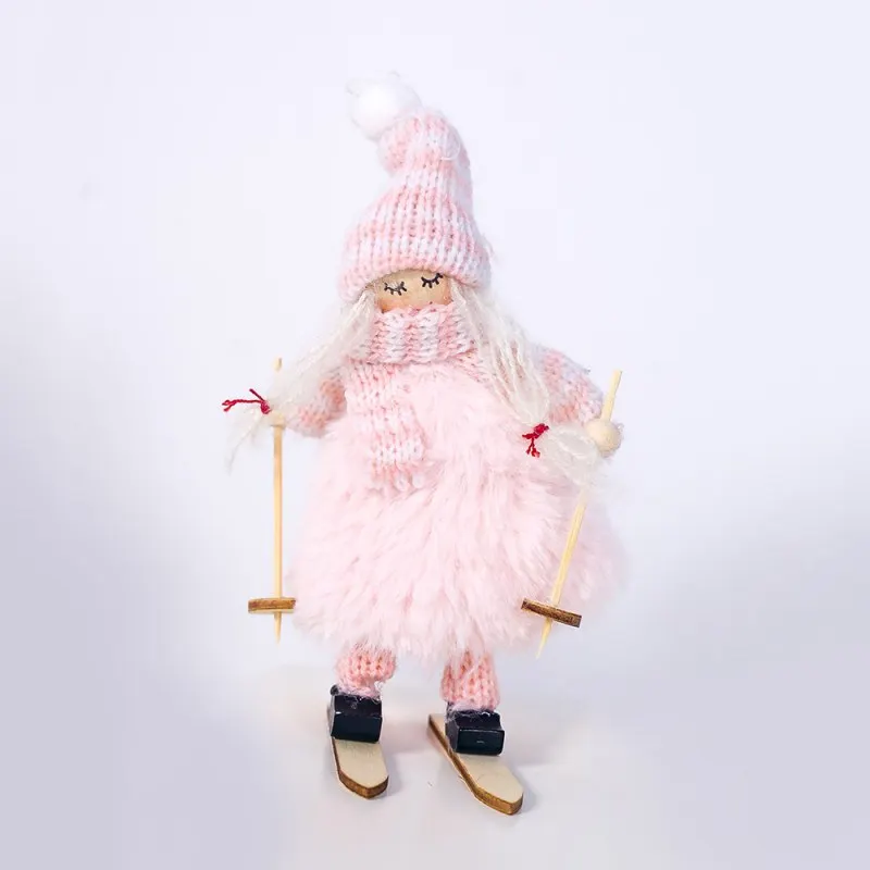 Лыжная девочка куклы навесные украшения для дома милая плюшевая шерстяная Кукла рождественские украшения для рождественской елки украшения - Цвет: Розовый