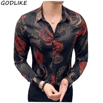 

Rose Shirt Men Designer Shirt Patterns Ropa De Hombre 2019 Button Up Men Long Sleeve Slim Fit Wedding Shirt Men Club Party Dress