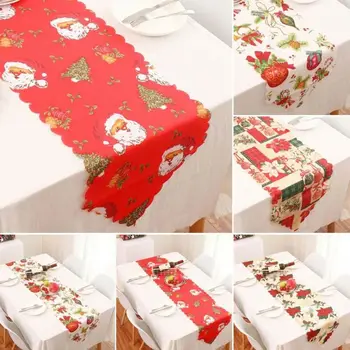 

Christmas Table Runners Tablecloth Xmas Elk New Year Party Dinner Table Decor