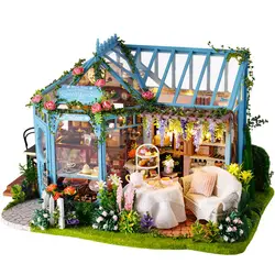 Милая комната Diy Деревянный Кукольный дом миниатюрная мебель со светодиодным набором собрать розовый садовый игрушечный дом С