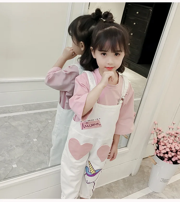 Girl Autumn Wear Suspenders of the Girls Denim Jumpsuits Leisure Suit Children Suspenders Brim two-piece Outfit