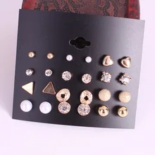 Модные 12 пар/компл. женский квадратный хрустальные серьги в форме сердца, предназначен для женщин пирсинг Имитация жемчужной сережки набор