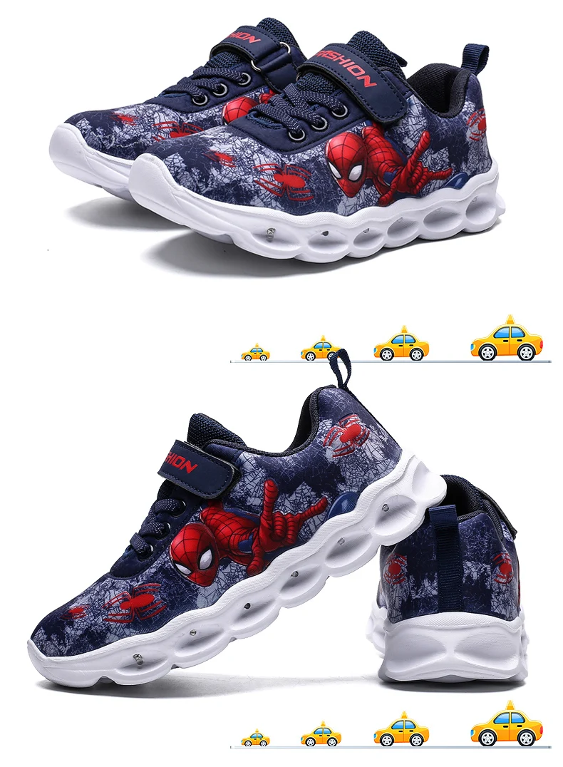 Светодиодный Детский кроссовки; светящаяся обувь Человека-паука для мальчиков; волоконно-оптическая детская обувь; Chaussure Enfant; Спортивный СВЕТОДИОДНЫЙ Детские кроссовки 25-33