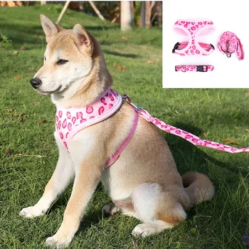 

3 pcs/ set Breathable Dog Harness Nylon Reflective Pet Puppy Harness and Leash Soft Cat Hanresses Chihuahua Vest Walking Lead