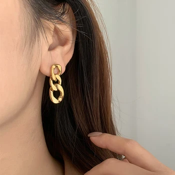 

Kpop Gold Link Chain Earrings for Women Retro Vintage Statement Chains Tassel Drop Earrings Fashion Jewelry