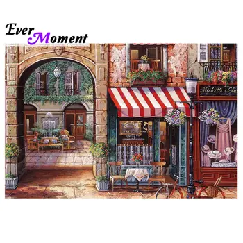 

Ever Moment Handmade Canvas Diamond Art Painting 5D Full Square Drills Paris Street View Cafe Mosaic Picture Home Decor 5L421