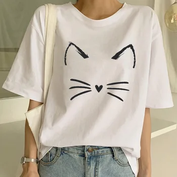 

Cat Print T-shirt Fashion Women Tshirt Cute Tee Shirts Summer Short Sleeve Female T-shirts Clothes Graphic Tee Femme