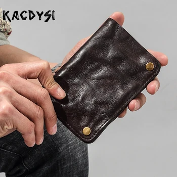 

Real Cow Leather Original Vintage Men Wrinkle Wallet Leather Top Quality Unisex Wallet Money Clip Luxury Short Bifold Cash Purse