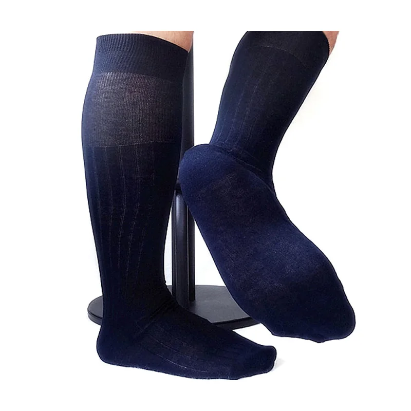 

Mens Knee High Socks Striped Formal Long Socks For Dress Suit Sexy Male Big Size Hose Stocking Black Navy Business Socks