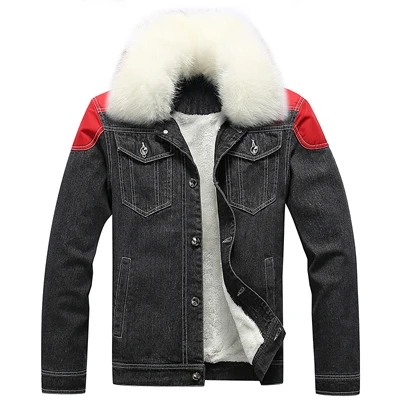 Black White Fur DIMUSI, зимняя мужская джинсовая куртка, Повседневная модная Толстая Теплая Флисовая ковбойская куртка, мужские джинсовые куртки с меховым воротником, одежда 6XL - Цвет: Black White Fur