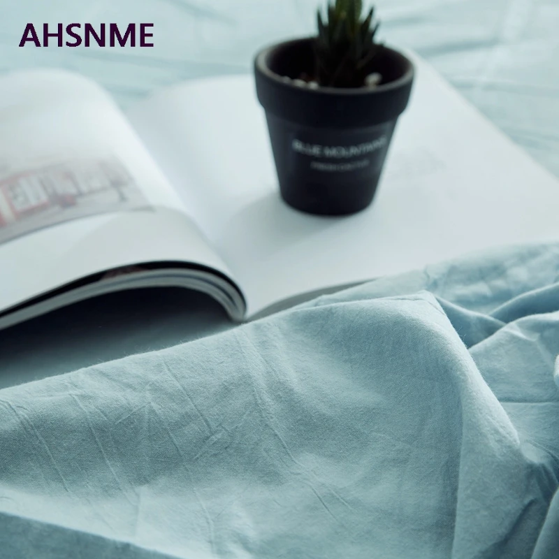 AHSNME светло-голубой хлопковое постельное белье супер мягкие parure де горит Открытая Летняя обувь простой водой натяжная простыня 135/150/200/180/200 см