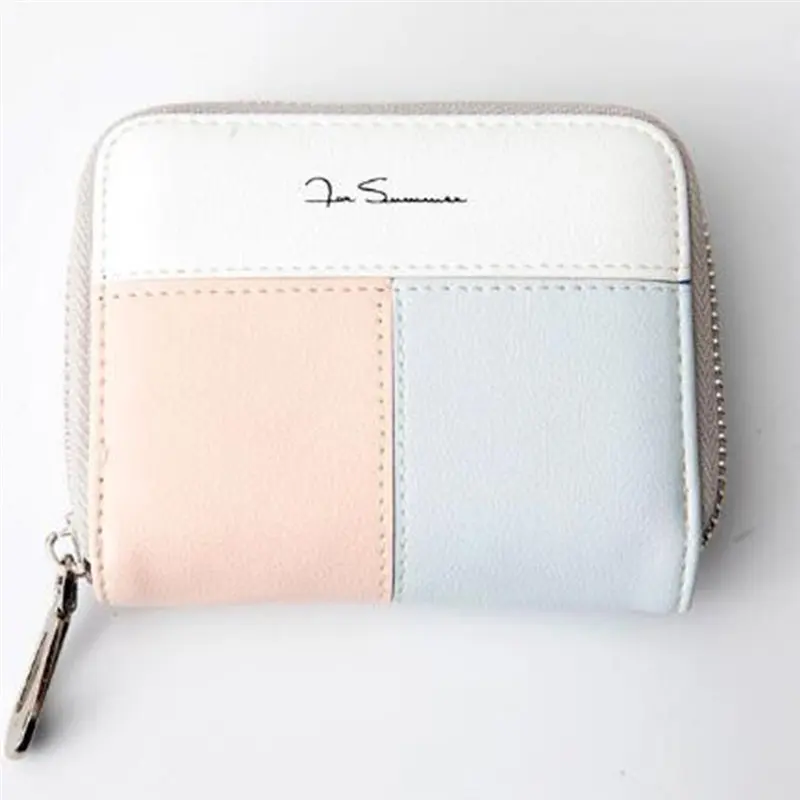 Pink LKEEP, женский короткий кошелек в стиле пэчворк, модные кошельки на молнии из искусственной кожи, женский бизнес-держатель для карт, кошелек для монет, маленький кошелек для денег - Цвет: Pink