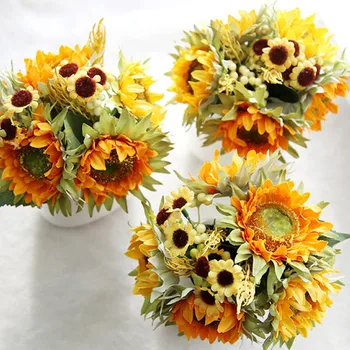 

New Fake Sunflower Flowers Artificial Bunch Bud Flower Wedding Bouquet Home Decoration