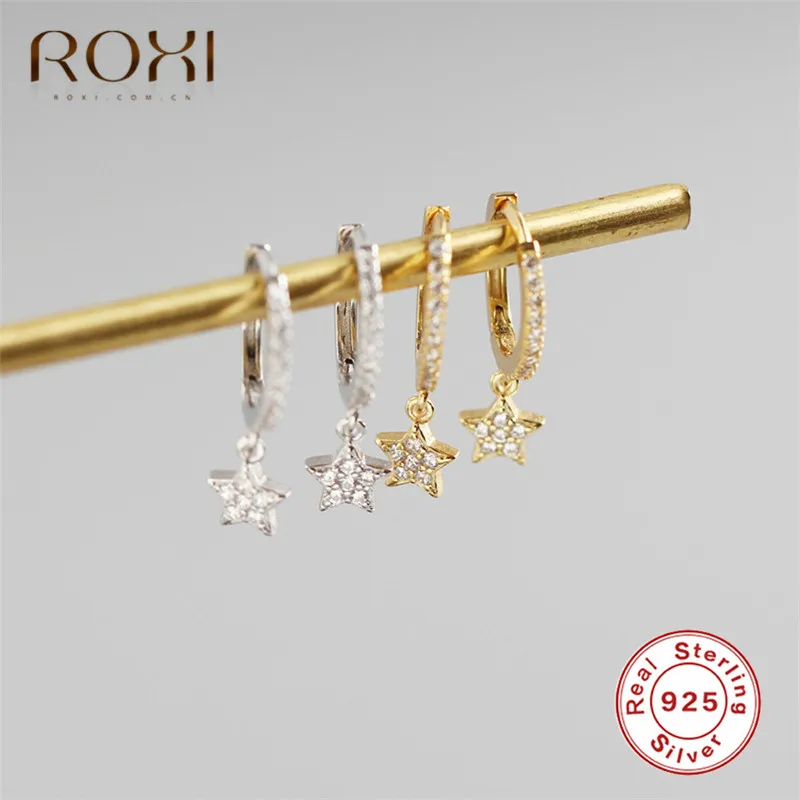 ROXI, корейский стиль, 925 пробы, серебро, цирконий, звезда, серьги-гвоздики для женщин, прозрачный циркон, пятиконечная звезда, вечерние серьги
