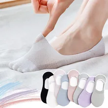 

5Pairs/Set Socks Women Silicone Non-slip Invisible Ankle Socks Mesh Low Cut Boat Sock Girl Summer Cotton No Show Slipper Socks
