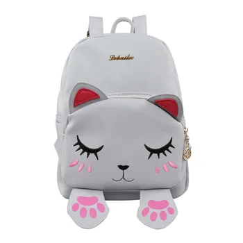 

Cute Cat Backpack School Women Backpacks for Teenage Girls Shoulder Bag Animal soild PU Teenage Girls Kids Multi-Function