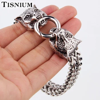 

Tisnium Cheetah Designs Men's Bracelets Silver Color Stainless Steel Jewelry Cuban Link Chain Halloween Male Gifts Hip Hop Punk