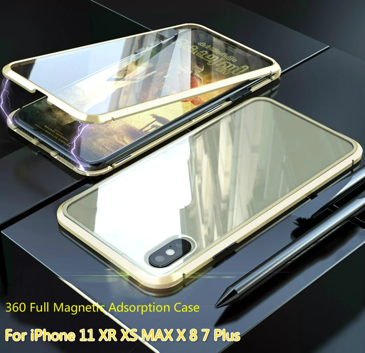

360 full Magnetic Adsorption Case for iPhone XR XS MAX X 8 7 Plus Tempered Glass The front Back Cover for iPhone 11Pro Max Case