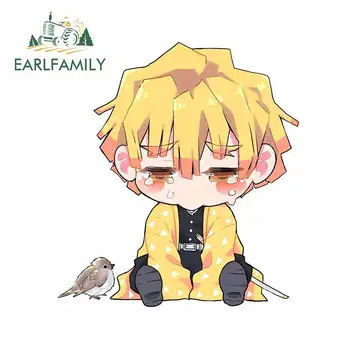 

EARLFAMILY 13cm x 11.8cm for Demon Slayer Zenitsu Vinyl Car Stickers Surfboard Vehicle Occlusion Scratch Waterproof Decal